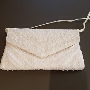 La Regale White Beaded Purse EUC